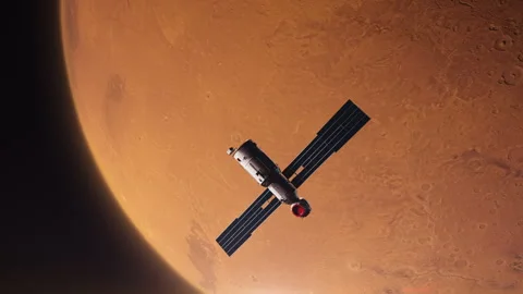 Space satellite or Space Module station in orbit Planet Mars Stock Footage 242783010