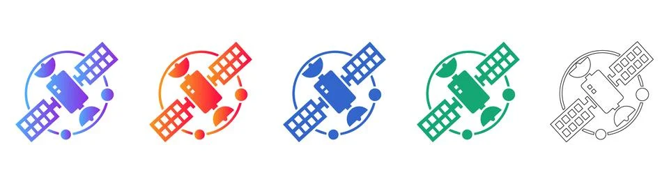 Space Satellite Orbit Icon Set for Aerospace Communication Stock Illustration