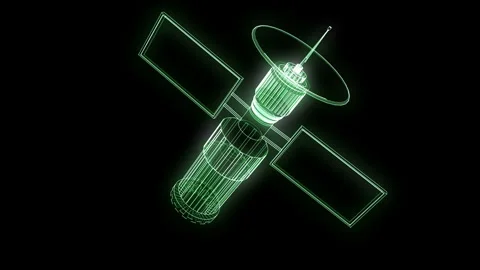 Space Satellite Orbit Technology #1 Wireframe Neon Green 4K 25fps VJ Loop Stock Footage 345449614