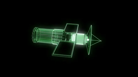 Space Satellite Orbit Technology #2 Wireframe Neon Green 4K 25fps VJ Loop Stock Footage 345449169