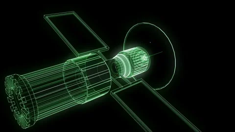 Space Satellite Orbit Technology #3 Wireframe Neon Green 4K 25fps VJ Loop Stock Footage 345449562