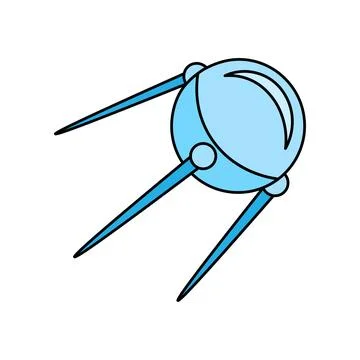 Space satellite orbit technology blue outline icon Stock Illustration