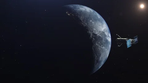 Space satellite orbiting the earth. Animation of gps satellite on the earth Stock Footage 111997065