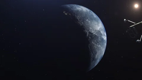 Space satellite orbiting the earth. Animation of gps satellite on the earth Stock Footage 111997066