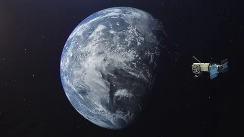 Space satellite orbiting the earth. Animation of gps satellite on the earth Stock Footage 111997094