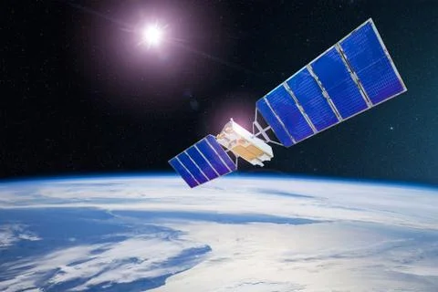 Space satellite orbiting the earth. Elements of this image furnished by NASA Stockfoto's