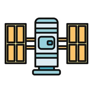 Space satellite orbiting earth, transmitting global communication signals Stock Illustration