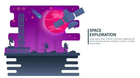 Space satellite for space exploration on the background of the big red planet Stock Illustration