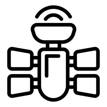 Space satellite transmitting signals while orbiting earth icon Stock Illustration