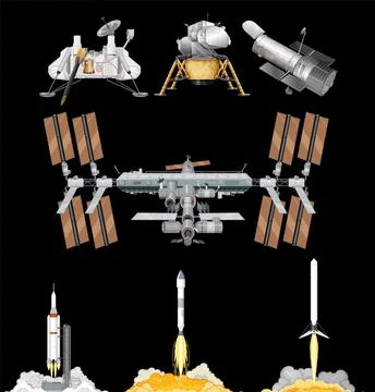 Space Satellite Vector Set Stock Illustration