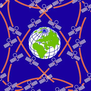 Space satellites in eccentric orbits around the earth. Stock Illustration