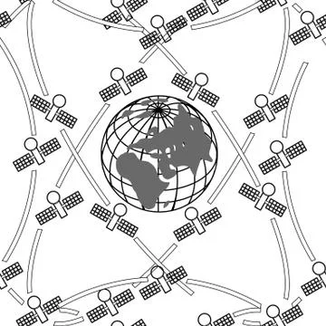 Space satellites in eccentric orbits around the earth. Stock Illustration