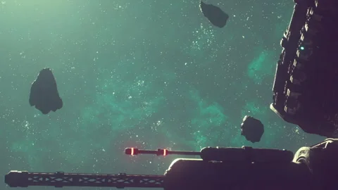 Space scene with asteroids and space station in the background Stock Footage 345043157