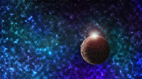 Space scene background with a planet in the frame and nebula Foto stock