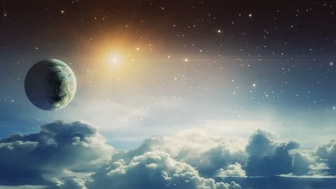 Space scene. Falling star with cloud and planet. Elements furnished by NASA.  Stock Footage 113694241