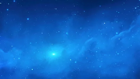 Space scene. Fly through clear neat blue nebula with stars. Elements furnishe 库存影片 144423203