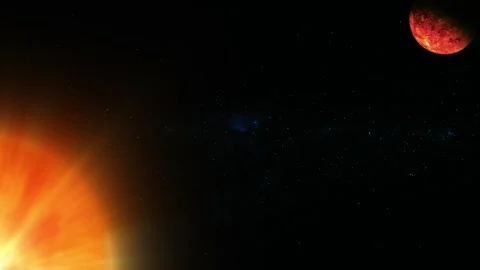 Space scene with glowing sun light, red planet, and starry dark background,.. Stock Footage 340388375