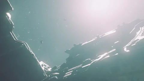 Space scene showing ships and debris in a distant galaxy Stock Footage 343926456