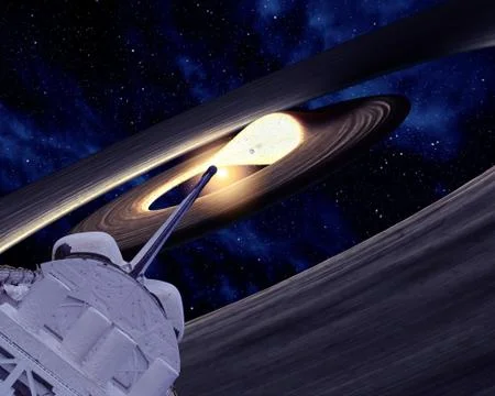 Space scene. Star, exoplanets, deep space. Shuttle. Elements of this image fu Stock-Illustration