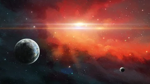 Space scene. Two planet in space with red nebula. Elements furnished by NASA. Stock Footage 96636581