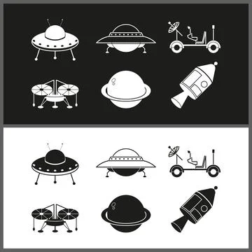 Space science technology cosmic vector set icon illustration Stock Illustration
