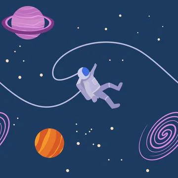Space seamless pattern with astronaut, planets Illustrazione stock