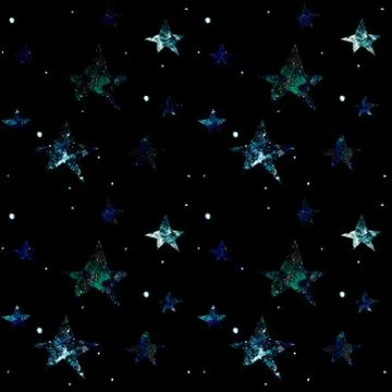 Space seamless pattern on a black background with stars, planets, galaxies. Stock Illustration