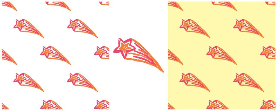 Space seamless pattern. Comets. Set drawings with wax crayons. Print for clot Stock Illustration