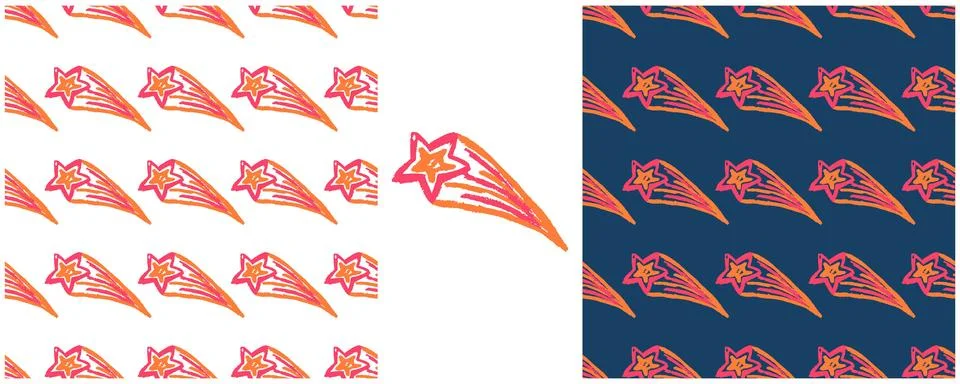 Space seamless pattern. Comets. Set drawings with wax crayons. Print for clot Stock Illustration