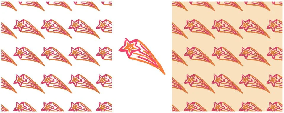 Space seamless pattern. Comets. Set drawings with wax crayons. Print for clot Stock Illustration