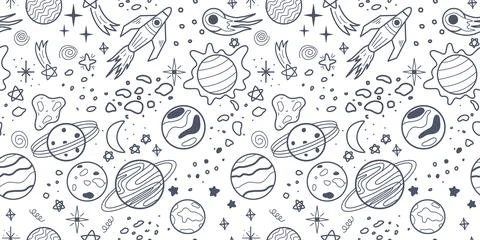 Space seamless pattern with comets, stars, meteors and rocket 스톡 일러스트