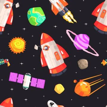 Space Seamless Pattern, Design Element Can Be Used for Fabric, Wrapping Paper Illustrazione stock