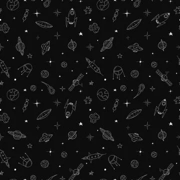 Space seamless pattern in doodle style. Stock Illustration