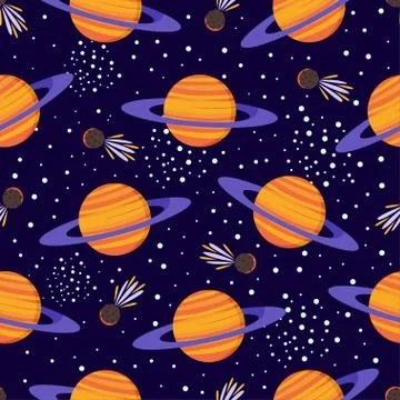 Space seamless pattern with planets, comets and stars. Stock Illustration