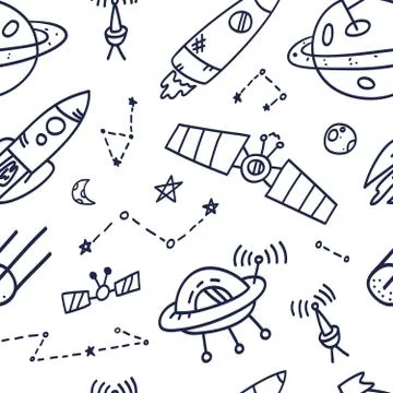 Space seamless pattern print design. Doodle Vector illustration design for fa Stock Illustration