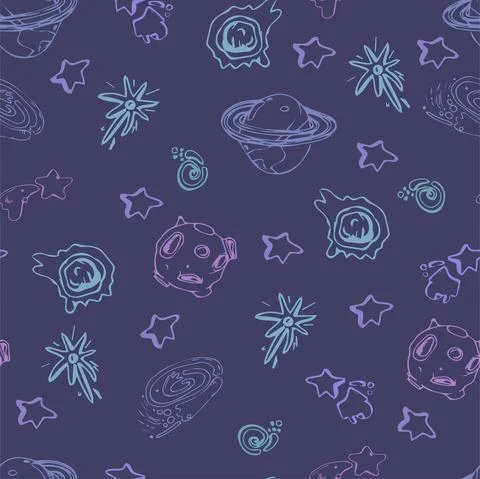 Space seamless pattern print design for Kids with stars, rockets Stock Illustration