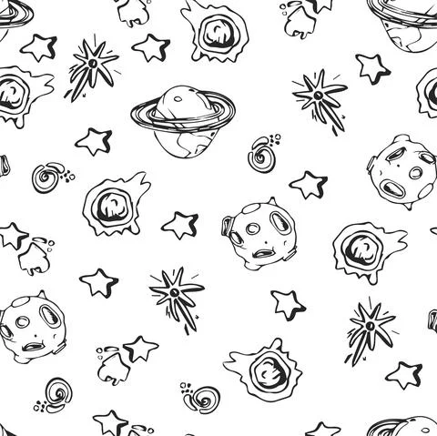 Space seamless pattern print design for Kids with stars, rockets. design for  Stock Illustration