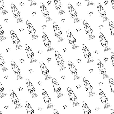 Space seamless pattern print design for Kids with stars, rockets. design for  Stock Illustration
