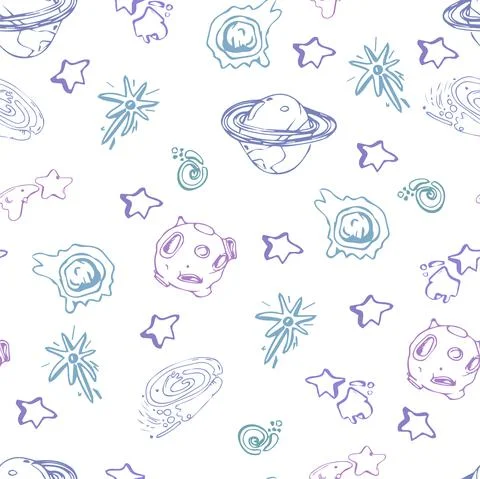 Space seamless pattern print design for Kids with stars, moon, planets, comet Stock Illustration