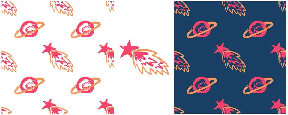 Space seamless pattern. Set drawings with wax crayons. Print for cloth design Stock Illustration