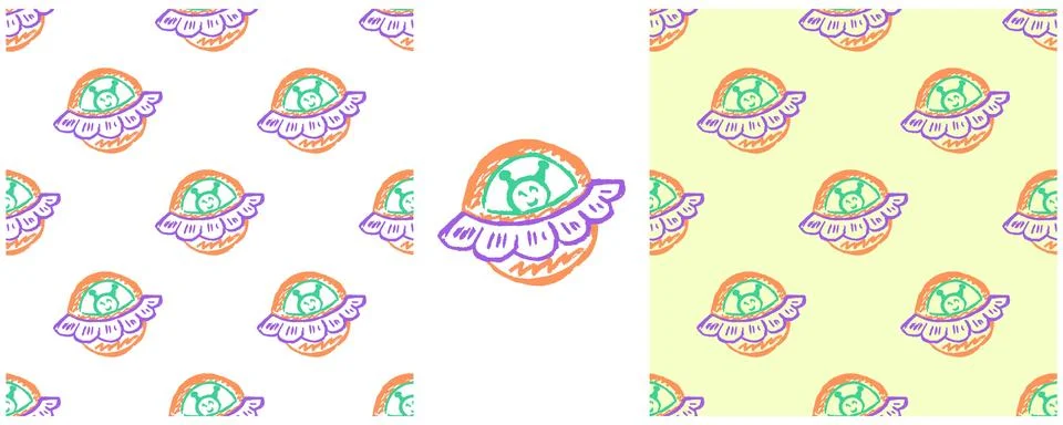 Space seamless pattern. Set drawings with wax crayons. Space, universe. Print Illustrazione stock