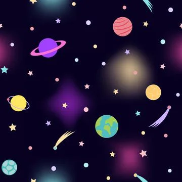 Space Seamless Pattern for textile prints and repeat background Stock Illustration
