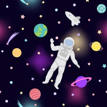 Space Seamless Pattern for textile prints and repeat background Stock Illustration