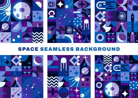 Space seamless patterns with Bauhaus elements Illustrazione stock