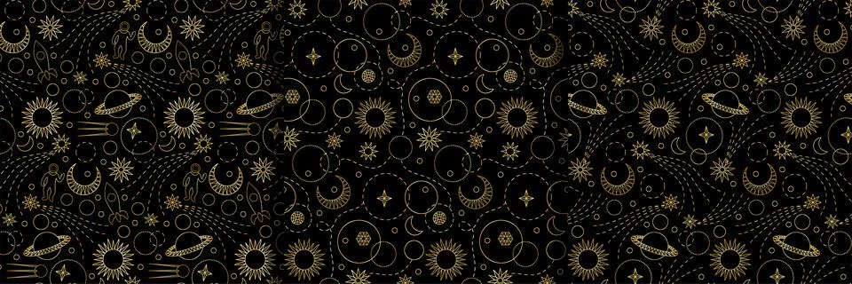 Space seamless patterns set for backgrounds, wallpapers, textile prints Stock Illustration