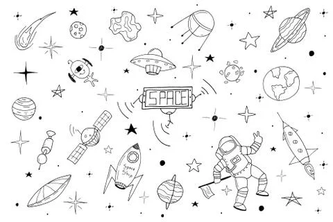 Space set in doodle style.Vector illustration. イラスト素材