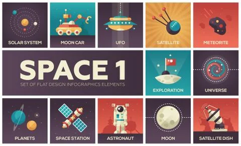 Space - set of flat design infographics elements Illustrazione stock
