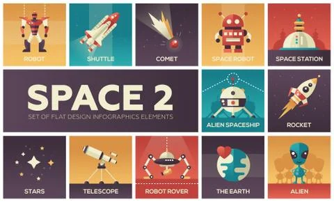 Space - set of flat design infographics elements Illustrazione stock