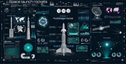Space set in HUD UI style. Head Up Display. Space launch rockets. Ilustración de archivo