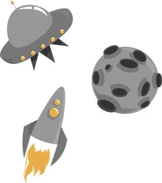 Space set: rocket, planet, flying saucer.. Stock Illustration